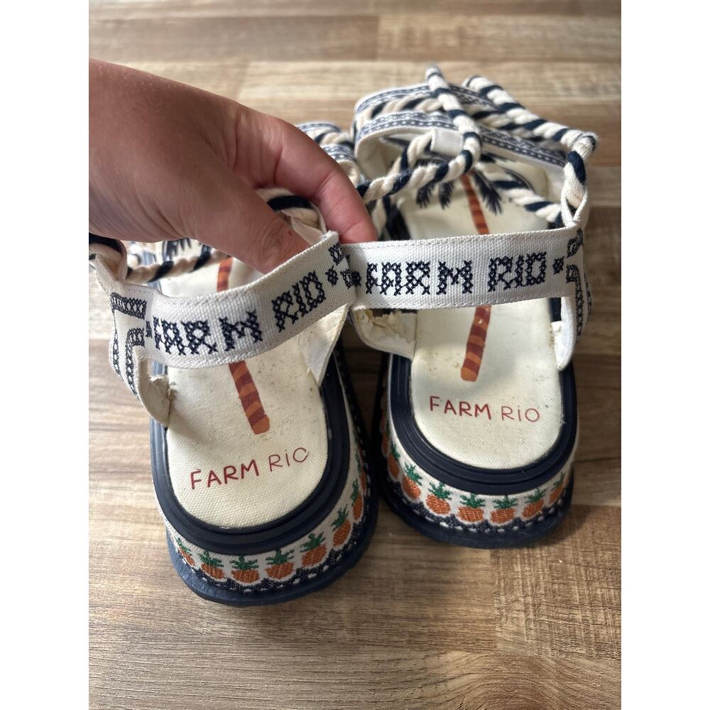 FARM Rio Embroidered Pineapples Ankle Tie Platform Sandal size 9 - Picture 5 of 7